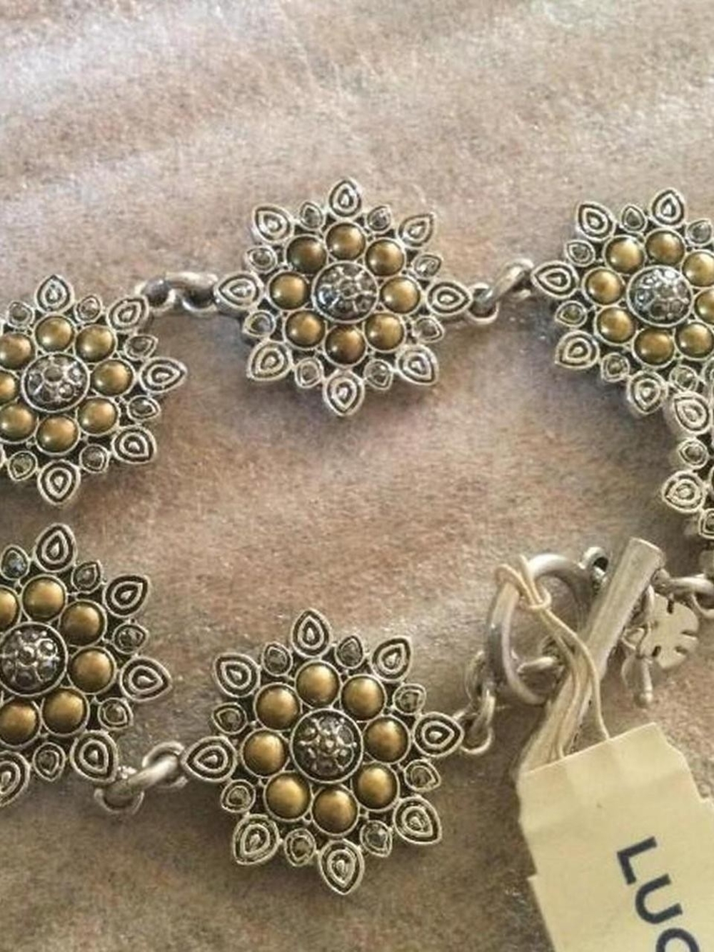 Lucky Brand Two-Tone Floral Medallion Bracelet in Gold and Silver